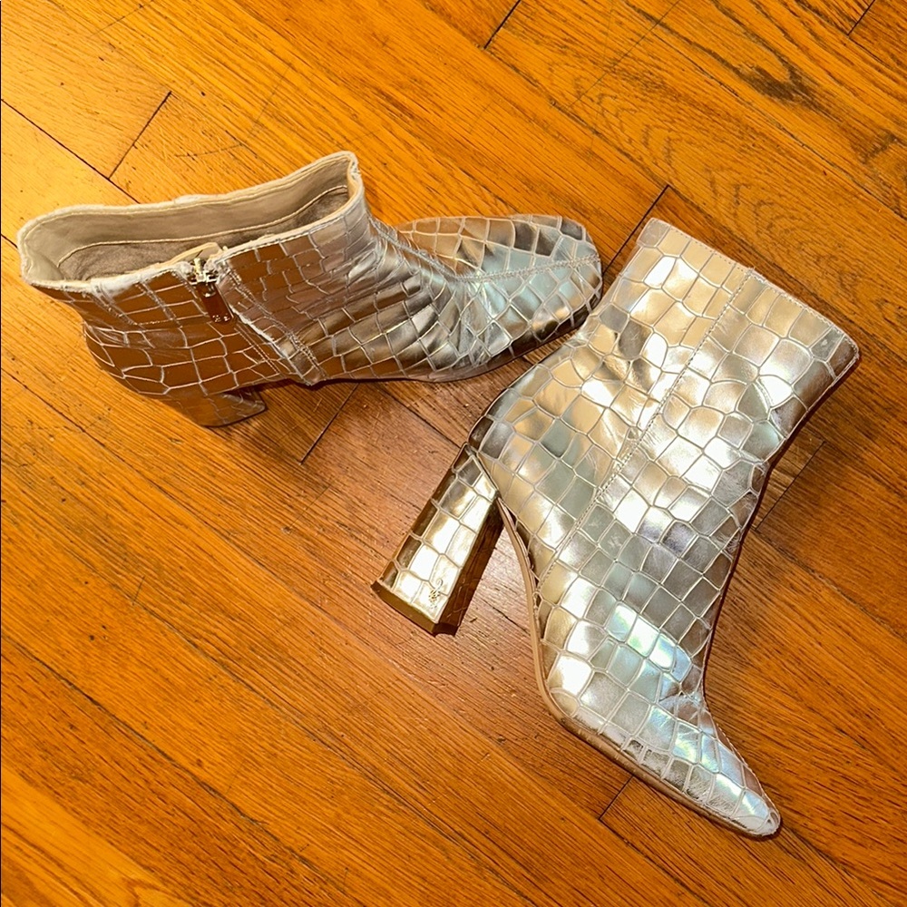 Sam Edelman Silver Heeled Boots with Chunky Heel